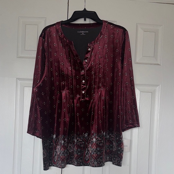 croft & barrow Tops - croft & barrow Burgundy Velvet Henley Tunic with Paisley Border